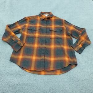 Old Navy Shirt Womens M Boyfriend Flannel Taylor Swift Evermore Orange Plaid